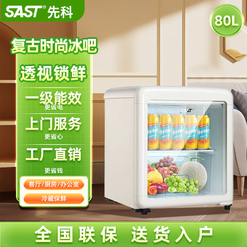 SAST先科复古冰吧冷冻冷藏柜家用客厅酒店小型冰箱饮料展示保鲜柜