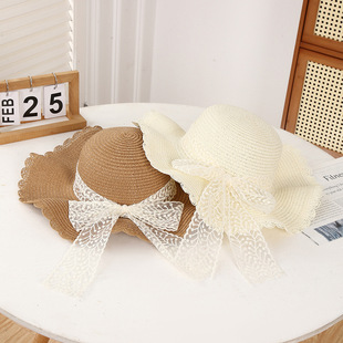 网红款蕾丝草帽女沙滩海边旅行挡脸防晒感遮阳帽太阳帽