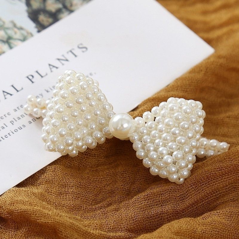 配件小珍珠头饰发抓夹帽子包耳环长青款珍珠蝴蝶结手工编织大中