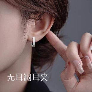 爆款 蚊香盘无耳洞耳夹女几何简约设计感耳环拉丝方框镀银耳饰 新品