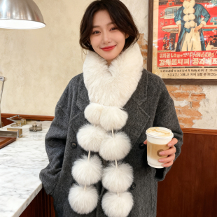 新款狐狸毛围巾女冬季保暖气质百搭仿皮草护颈毛领毛球毛绒围脖