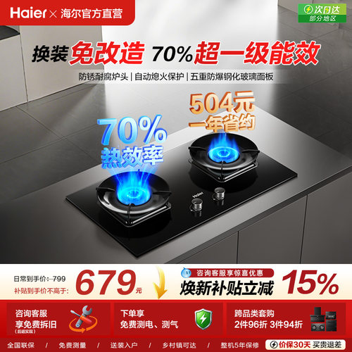 [旗舰顶配]海尔超密猛火燃气灶厨房家用台式嵌入双灶台灶具H70A
