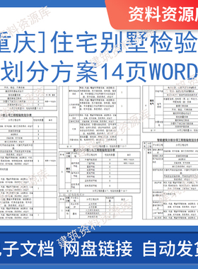 重庆住宅别墅检验批划分方案2016年14页word建筑工程施工参考资料