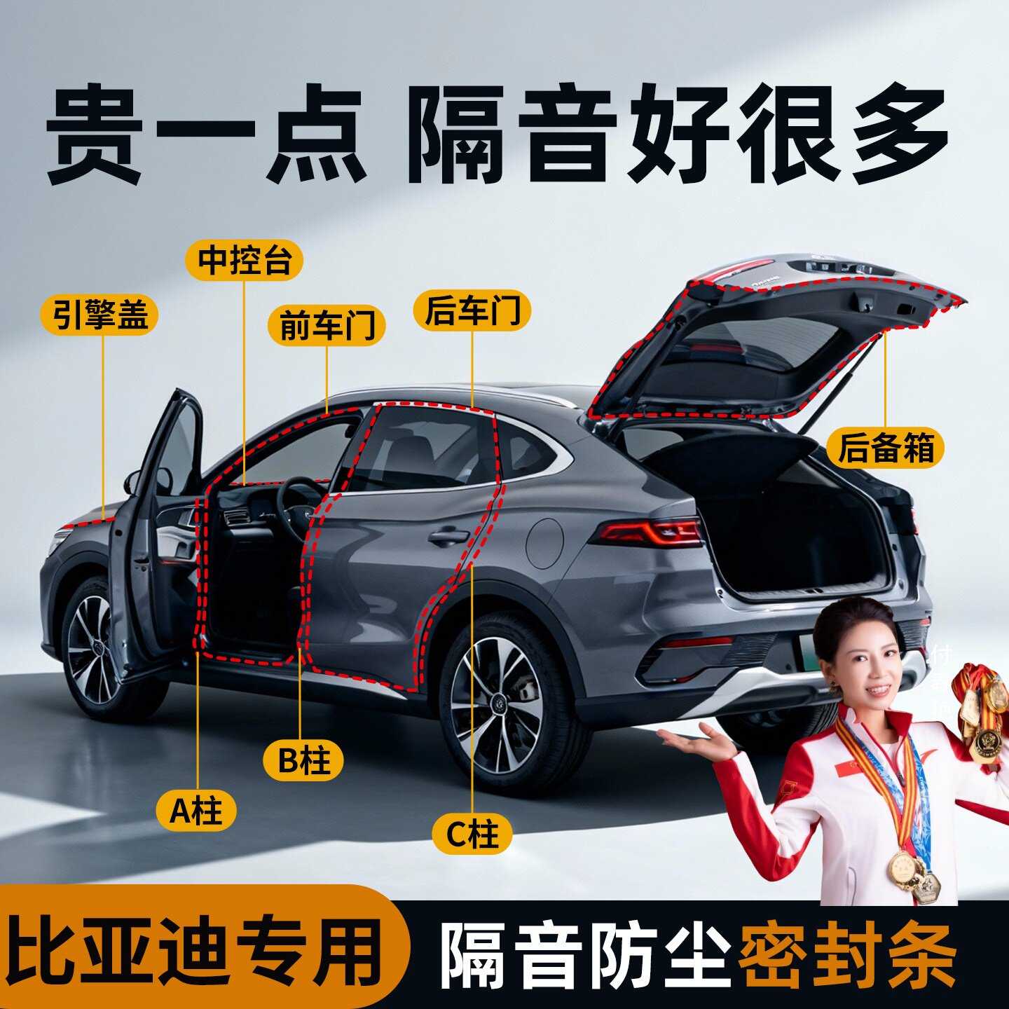 比亚迪秦plus宋pro汉元唐驱逐舰海豚海鸥汽车改装隔音防尘密封条