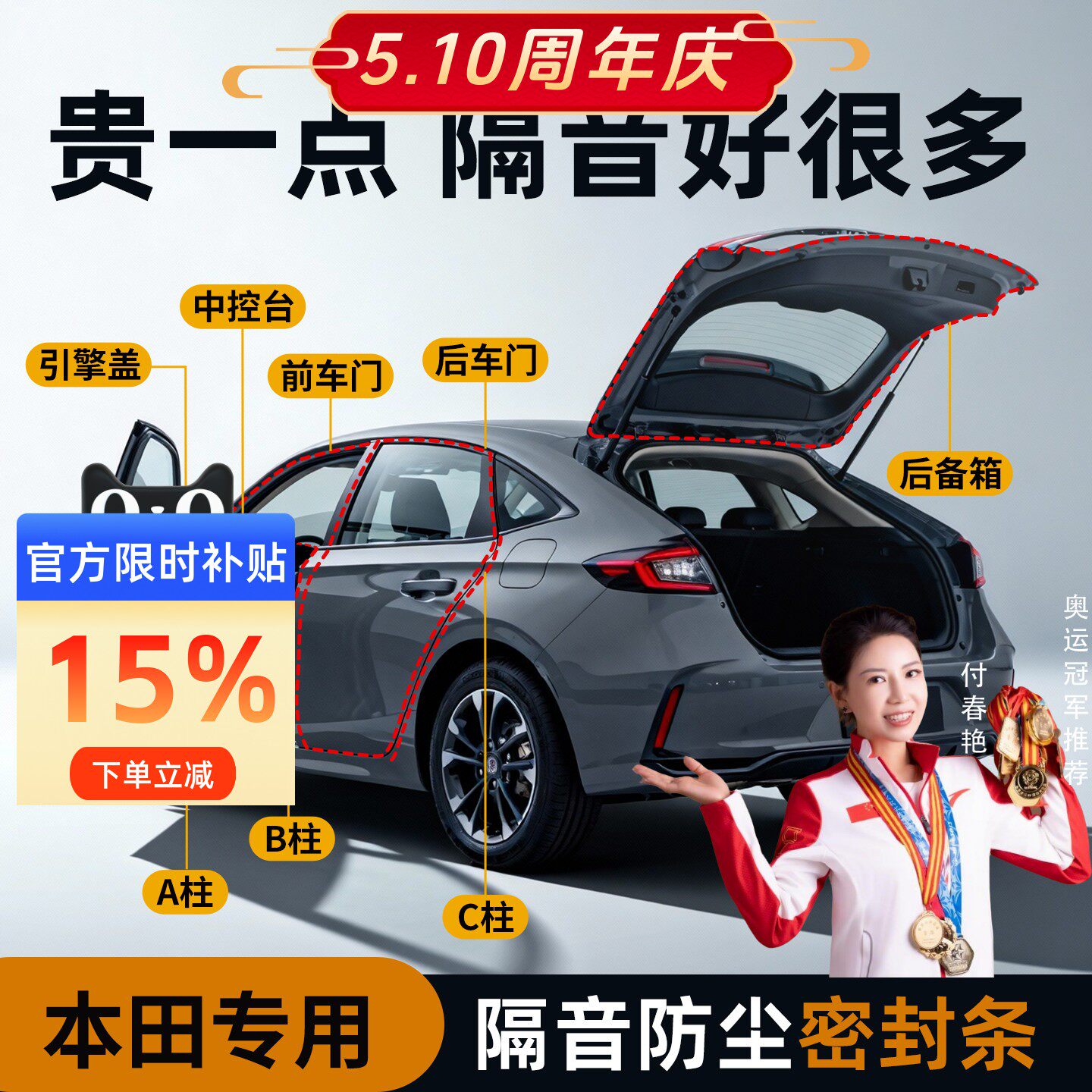 本田CRV密封条皓影思域型格雅阁飞度XRV飞度汽车门缝隔音配件大全