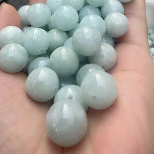 纯天然翡翠玉散圆珠子大号手链串项链创意DIY饰品豆绿冰白13mm礼