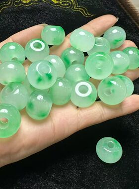 天然绿玉20mm大孔算盘散珠