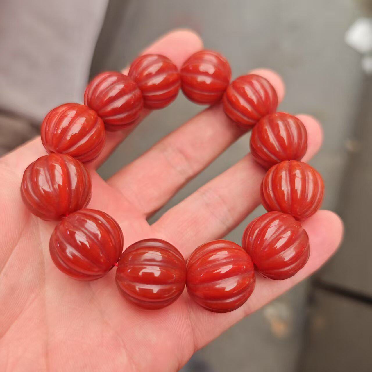 天然云南红玛瑙南瓜珠手串