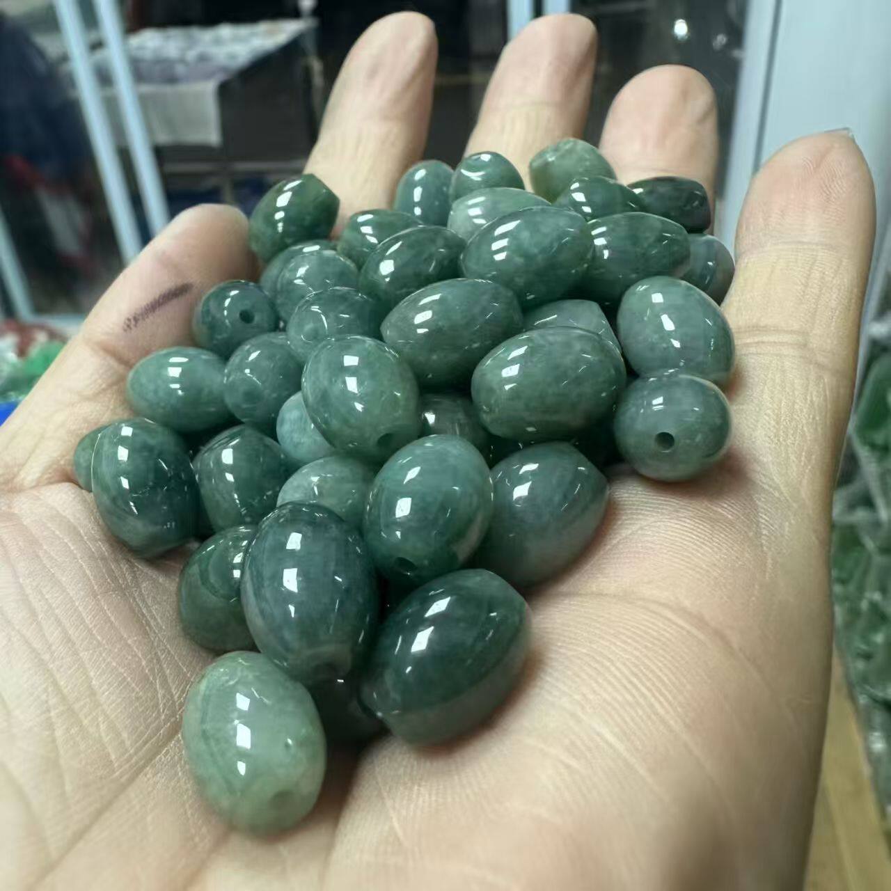 缅甸翡翠A货油青绿色散珠配件