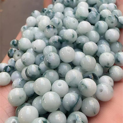 新品天然A货飘花6mm翡翠珠子散珠玉石玫瑰莲花玉珠子10mm圆珠批发