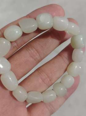 天然和田玉手链男女款椭圆珠