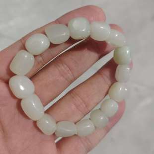 天然和田玉手链男女款椭圆珠老料珠圆玉润玉石手串边角籽料随型