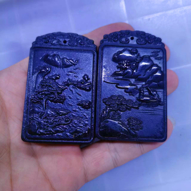 天淼玉器和田玉牌子麒麟墨玉观音
