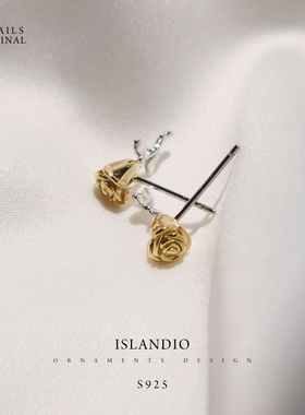 ISLANDIO自制玫瑰花s925纯银耳钉ins简约迷你冷淡风18K花朵耳饰女