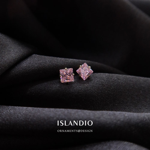 islandio18K金公主切粉女耳钉