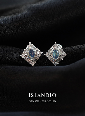 ISLANDIO自制天然月光石纯净体耳钉S925银镀金耳饰小众简约百搭女