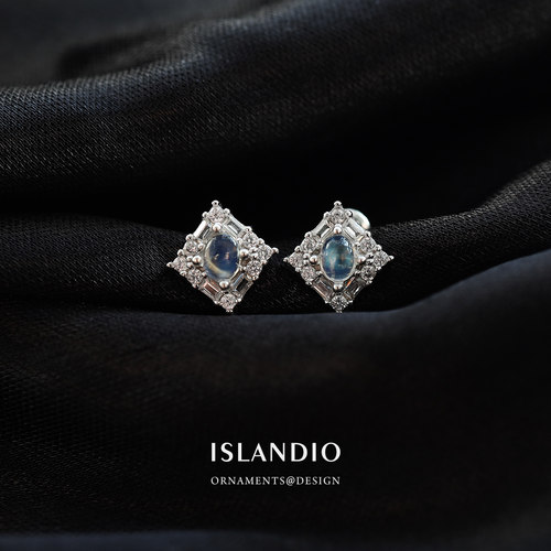 ISLANDIO天然月光石纯银耳钉女