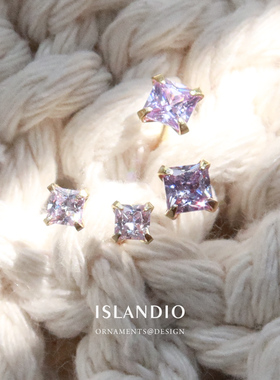 ISLANDIO原创设计紫色星光方钻s925纯银耳钉秋冬新品宝石礼银饰女