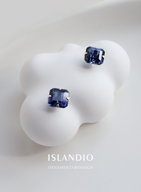 ISLANDIO原创自制蓝宝石耳钉6mm天然蓝刚玉纯银气质日常免摘男女