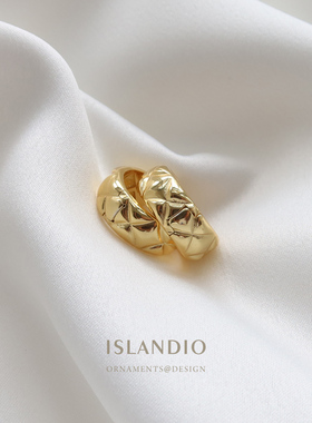 小香风菱格coco耳饰高级感s925纯银镀18k金复古个性轻奢耳环银饰