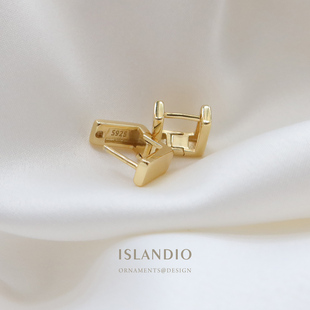 几何方形个性冷淡风s925纯银特色设计耳饰3D立体耳钉男女潮流耳扣