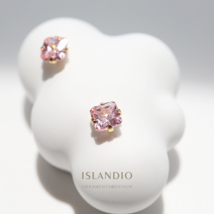 ISLANDIO特色宝石镶嵌粉钻纯银耳钉2023春夏新品 风信石现货耳饰女