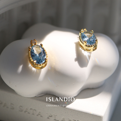 ISLANDIO纯银镀金法式蓝宝石耳钉