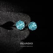 ISLANDIO原创冰川玫瑰帕拉伊巴s925纯银耳钉爆闪八边春夏耳骨钉女