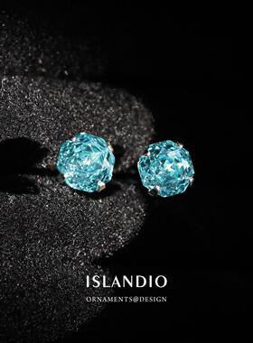 ISLANDIO原创冰川玫瑰帕拉伊巴s925纯银耳钉爆闪八边春夏耳骨钉女