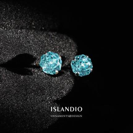 ISLANDIO原创冰川玫瑰帕拉伊巴s925纯银耳钉爆闪八边春夏耳骨钉女