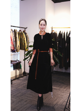 【穿搭师小鱼】国风丝绒拼宋锦连衣裙48407