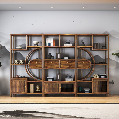 实木博古架新中式胡桃木