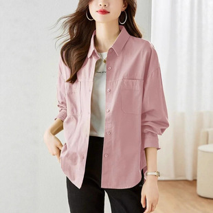春秋装新款韩版宽松衬衫外套女长袖简约气质衬衣宽松休闲上衣