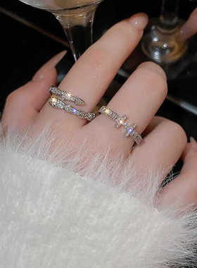 闪钻灵蛇形戒指女时尚高级感冷淡风个性指环潮小众设计开口食指戒