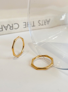 竹节戒指女小众设计高级感素圈指环轻奢钛钢18k金食指戒指不掉色