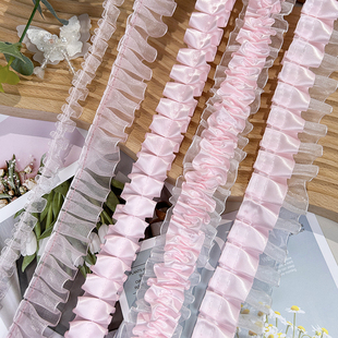粉色蕾丝花边布辅料手工diy痛包装饰裙子下摆衣服配饰褶皱荷叶边