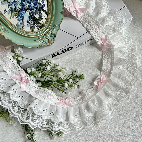 双层棉布蕾丝蝴蝶结花边
