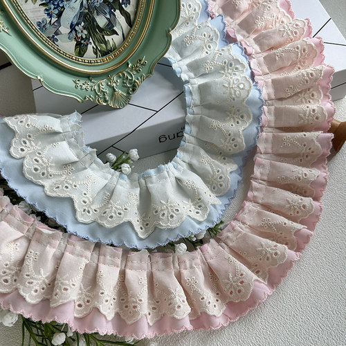 手工diy服装辅料白色纯棉镂空刺绣褶皱蕾丝花边童装娃衣窗帘布艺