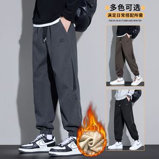 冬季加绒休闲牛仔裤男款工装裤子男士2025新款宽松束脚九分哈伦裤