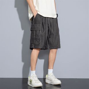 日系大码纯色工装裤男夏季休闲直筒裤宽松百搭潮牌短裤潮流五分裤