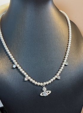 设计师款土星珍珠项链女轻奢高级感锆石吊坠锁骨链