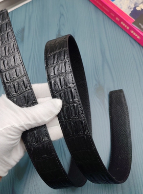 3.8无头皮带高档鳄鱼纹真皮头层牛皮青年男士大牌奢侈H扣平替腰带