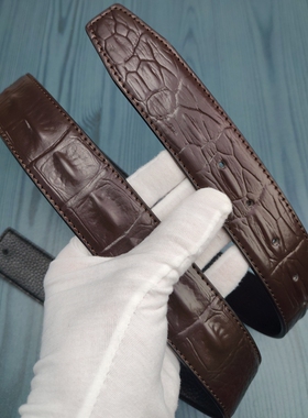 3.8CM无头打孔皮带男真皮牛皮棕色鳄鱼纹百搭适合H扣个性皮带配件