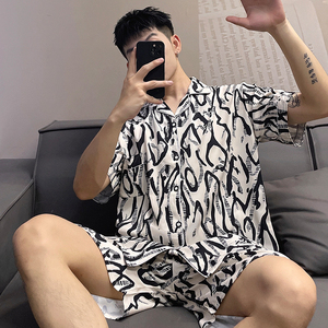 冰丝睡衣男士夏季高级感短袖大码夏天薄款青少年可外穿家居服套装