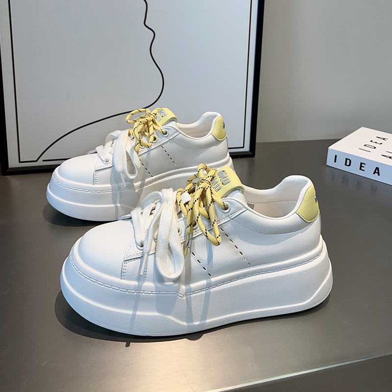 2025春季新款小个子6cm厚底真皮板鞋女休闲百搭松糕底小白鞋欧货