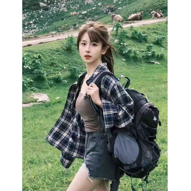 人气 2025 格子防晒衬衫外套女秋季薄透气小个子宽松慵懒风衣外搭