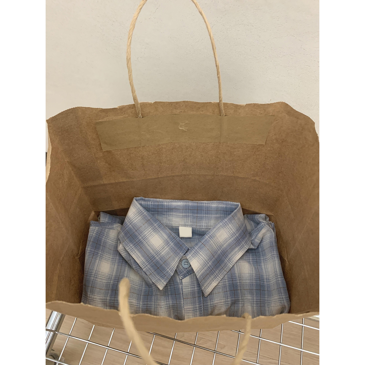 人气法式气质蓝色格子防晒衬衫女秋季慵懒风高级感宽松休闲衬衣女