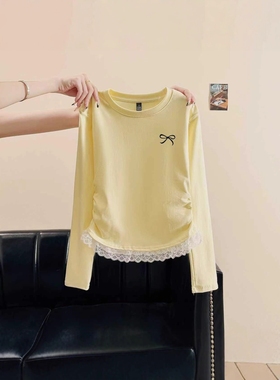 独特漂亮长袖上衣女修身2025早秋新款爆款巨好看的掐腰设计感t恤