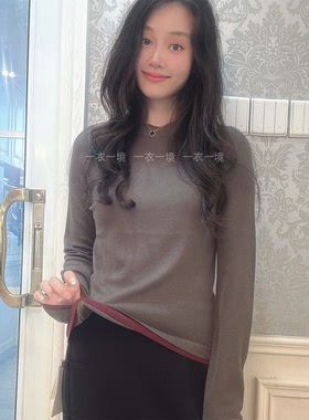 精纯JP 美丽奴羊毛18针四平针圆领百搭针织上衣打底衫76313