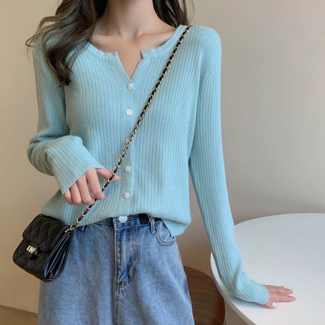 Real shot real price Korean version of versatile loose retro knitwear cardigan thickened core spun yarn sweater jacket women